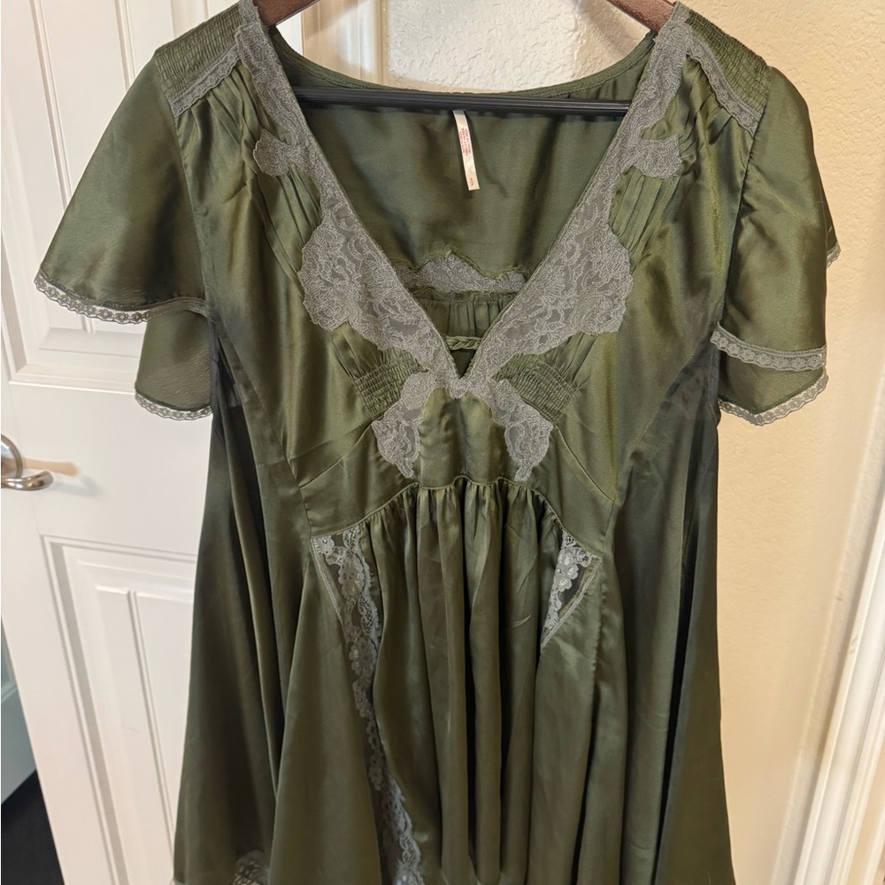Free People Olive Green Lace-Trim Tunic